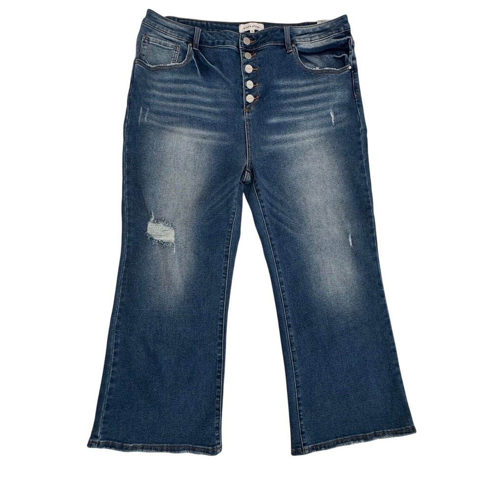Risen Wide Leg Crop Jeans Womens‎ 3XL 38x26 Button Fly Y2K Denim